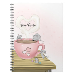 Watercolor Pink Pretty Mice Custom  Notebook