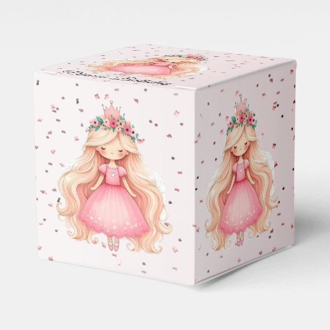 Watercolor Pink Princess Birthday Party Cute Favor Box (Front Side)