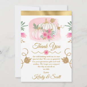 Watercolor Pink Pumpkin Gold Glitter Thank You