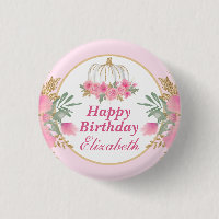 Watercolor Pink Pumpkin Gold Happy Birthday