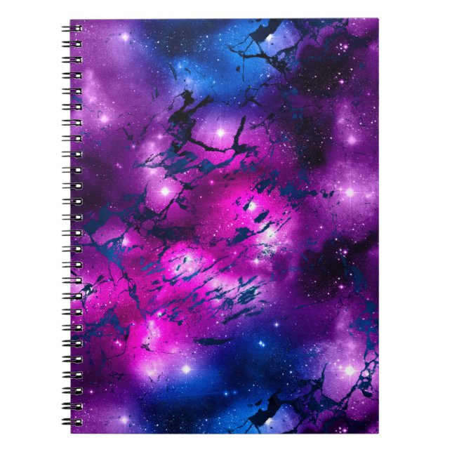 Watercolor Pink, Purple & Blue Marble Galaxy Notebook (Front)