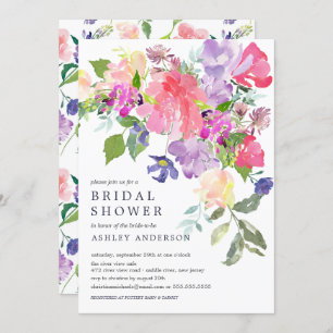 Watercolor Pink Purple Floral Bridal Shower Invitation