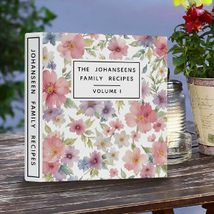 Watercolor Pink Purple Flowers Family Recipe Book  Binder