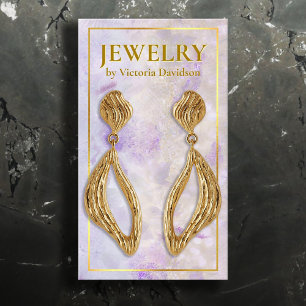 Watercolor Pink Purple Gold Frame Earring Display Business Card