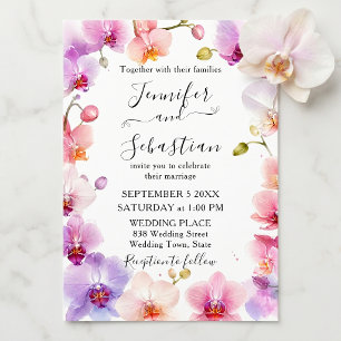 Watercolor Pink Purple Orchid Botanical Wedding Invitation