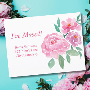 Watercolor Pink & Purple Peonies I've Moved Announcement Postcard