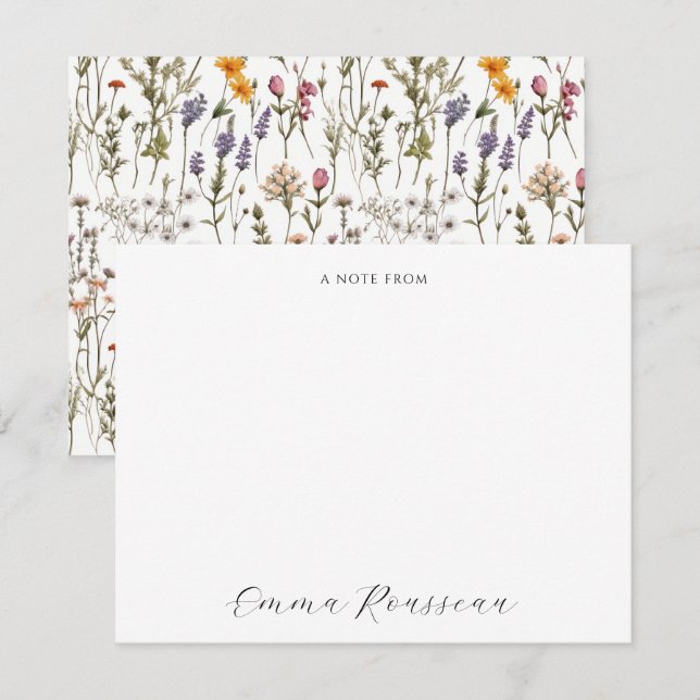 Watercolor Pink Purple Wildflowers Script  Card (Front/Back)