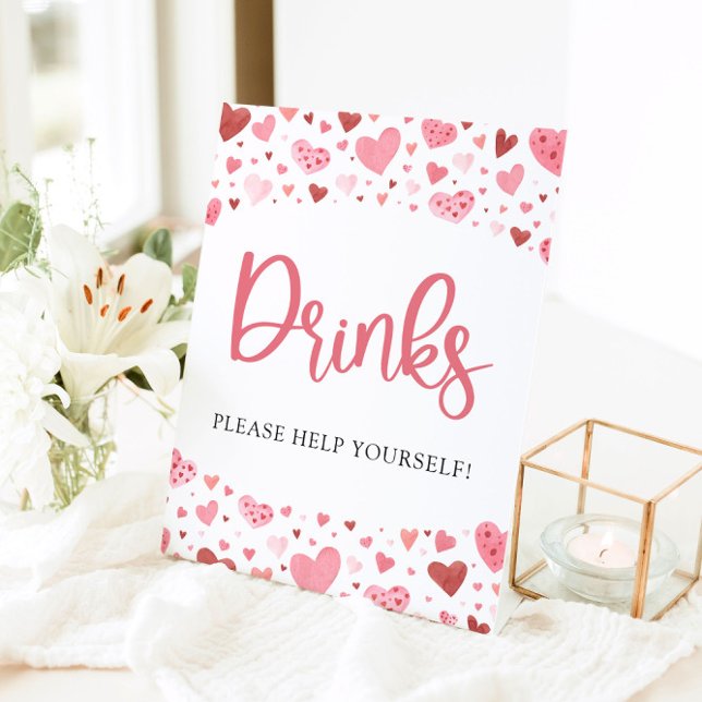 Watercolor Pink Red Hearts Valentine Drinks Sign (Creator Uploaded)