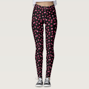 Watercolor pink red polka dots circles round black leggings