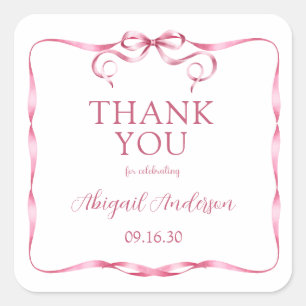 Watercolor Pink Ribbon Baby Sprinkle Square Sticker