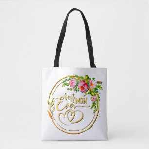 Watercolor Pink Rose And Golden Best Mom Ever Tote Bag
