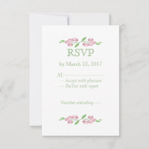 Watercolor Pink, Rose,Cherry Blossom Flower RSVP Card