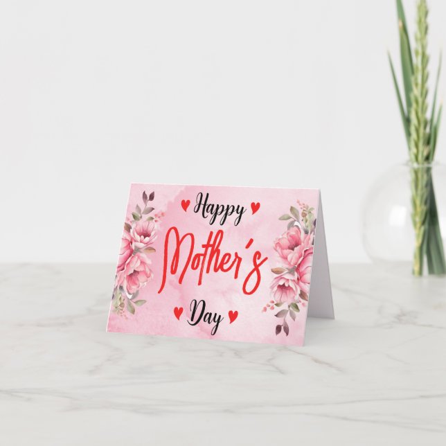 Watercolor Pink Rose Flower Mother's Day Artistic Card (Front)