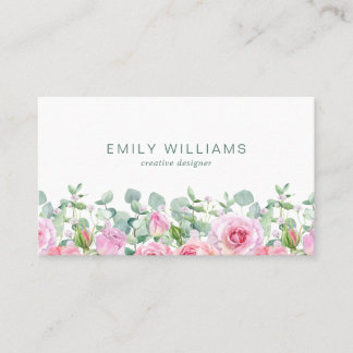 Watercolor Pink Rose Flowers Business Card