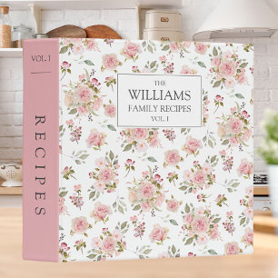 Watercolor Pink Rose Flowers Floral Family Recipe Binder