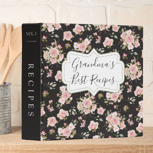 Watercolor Pink Rose Flowers Floral Grandma Recipe Binder