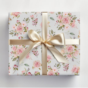 Watercolor Pink Rose Flowers Floral Pattern Wrapping Paper