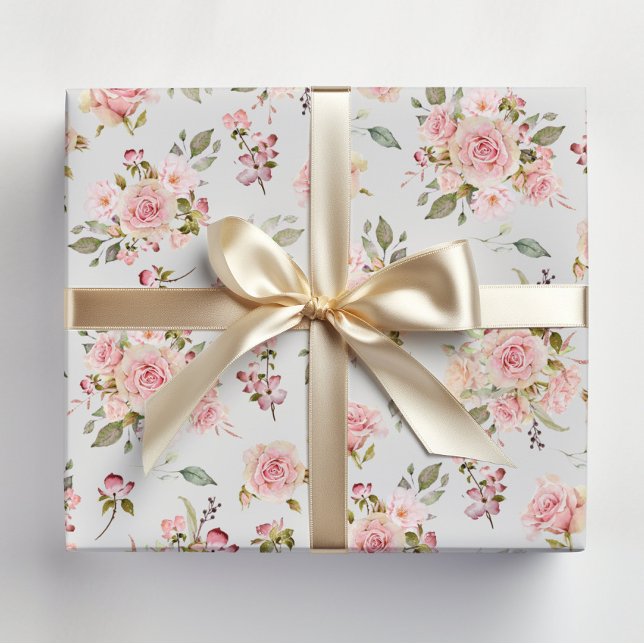 Watercolor Pink Rose Flowers Floral Pattern Wrapping Paper (Creator Uploaded)