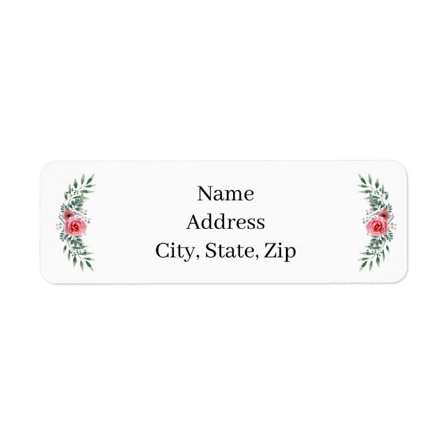 Watercolor Pink Rose Greenery Foliage Address (Front)