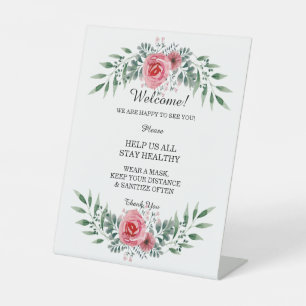 Watercolor Pink Rose Greenery Foliage Safety Pedestal Sign