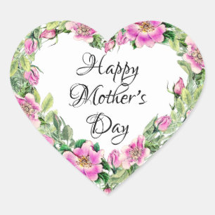 Watercolor Pink Rose Heart Happy Mother's Day Sticker