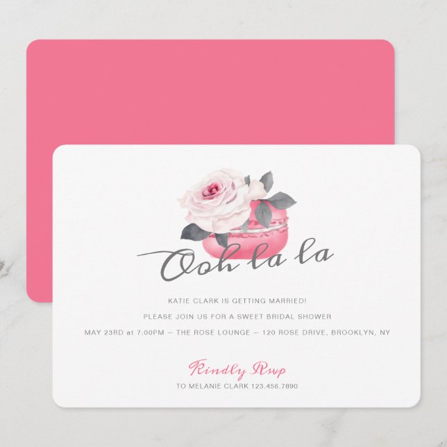 Watercolor Pink Rose Macaron Bridal Shower Invitation (Front/Back)