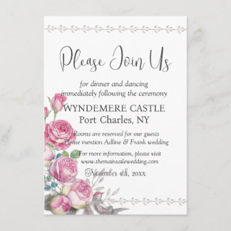 Watercolor Pink Rose QR Code Wedding Enclosure Card