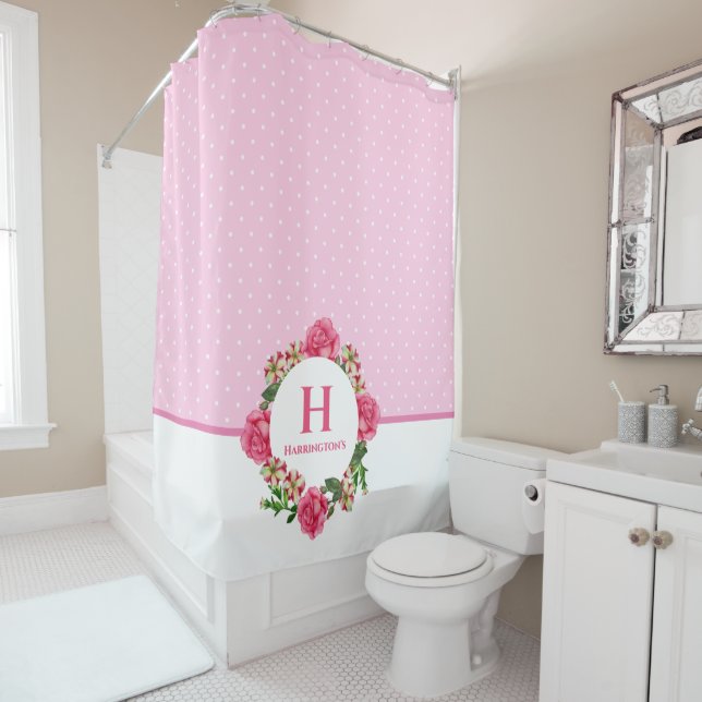Watercolor Pink Rose Red White Petunias Monogram (In Situ)