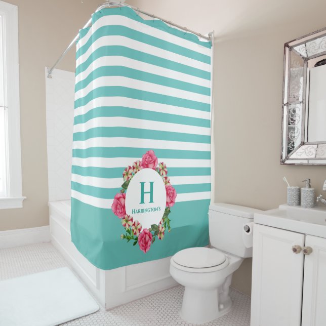 Watercolor Pink Rose Red White Petunias Monogram (In Situ)