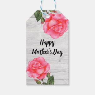 Watercolor Pink Rose Rustic Wood Mother's Day Gift Tags