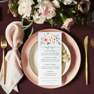 Watercolor Pink Rose Wedding Dinner Menu 