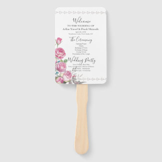 Watercolor Pink Rose Wedding Program Hand Fan