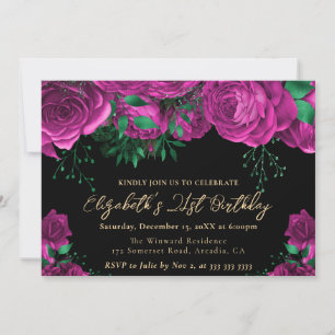 Watercolor Pink Roses 21st Birthday Invitation