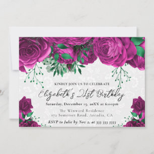 Watercolor Pink Roses 21st Birthday Invitation