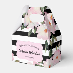 Watercolor Pink Roses Ballerina Floral Stripes Favor Box