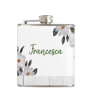 Watercolor Pink Roses Ballerina Illustration Hip Flask