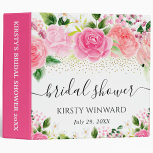 Watercolor Pink Roses Bridal Shower Photo Album Binder