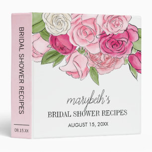 Watercolor Pink Roses Bridal Shower Recipe Binder