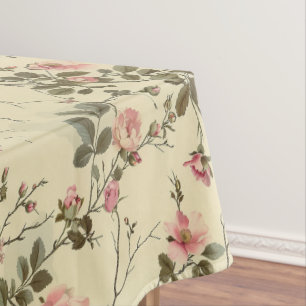Watercolor Pink Roses Buds Pattern Tablecloth