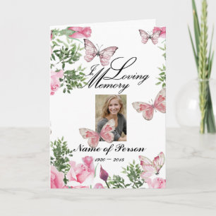 Watercolor Pink Roses & Butterfly Funeral Program
