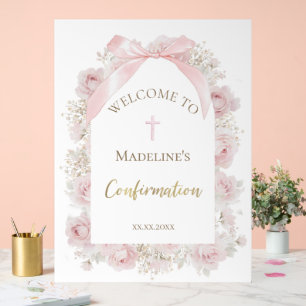 watercolor pink roses Confirmation Acrylic Sign