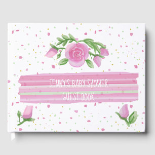 Watercolor Pink Roses Girl's Baby Shower Guest Book