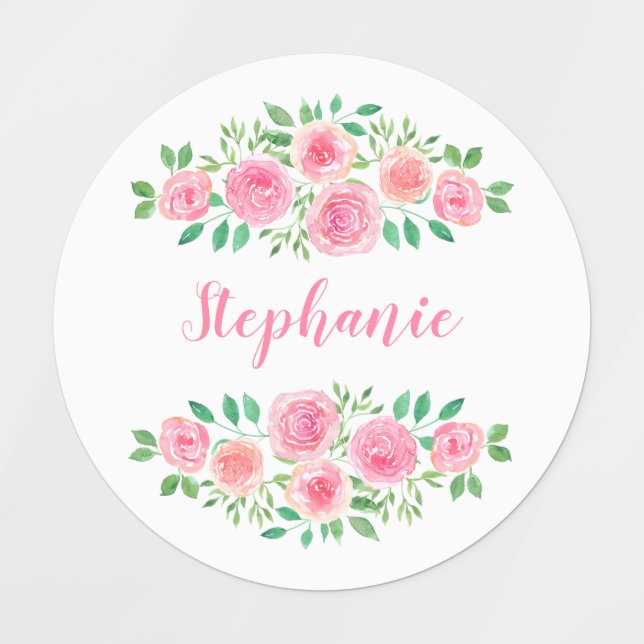 Watercolor Pink Roses Girl's Name (Design 1)