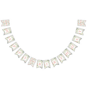 Watercolor Pink Roses Greenery Happy Birthday Bunting Flags