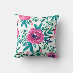 Watercolor Pink Roses Pattern Throw Pillow