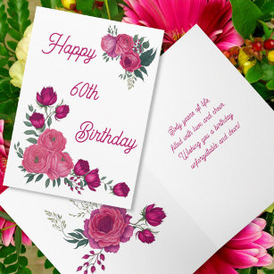 Watercolor Pink Roses Spring Bouquet 60th Birthday Card