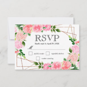 Watercolor Pink Roses Summer Flowers Wedding RSVP Card