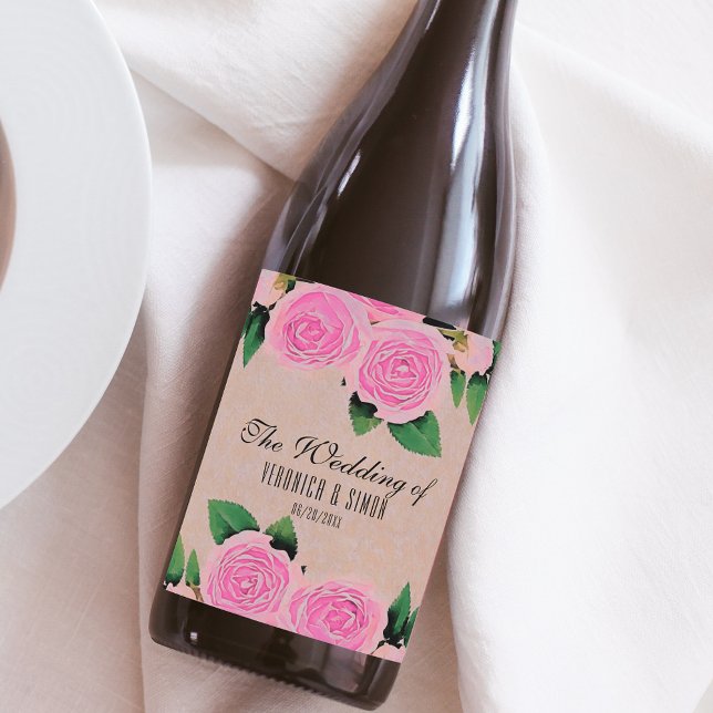Watercolor Pink Roses Thank You Wedding Wine Label (Creator Uploaded)