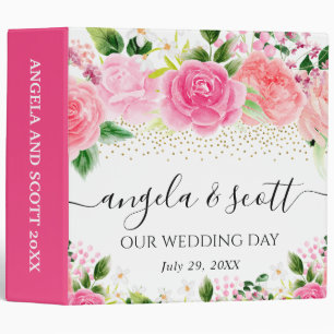Watercolor Pink Roses Wedding Photo Album Binder