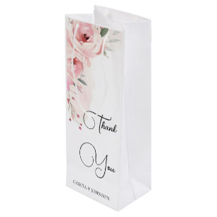 Watercolor Pink Roses Wedding Wine Gift Bag
